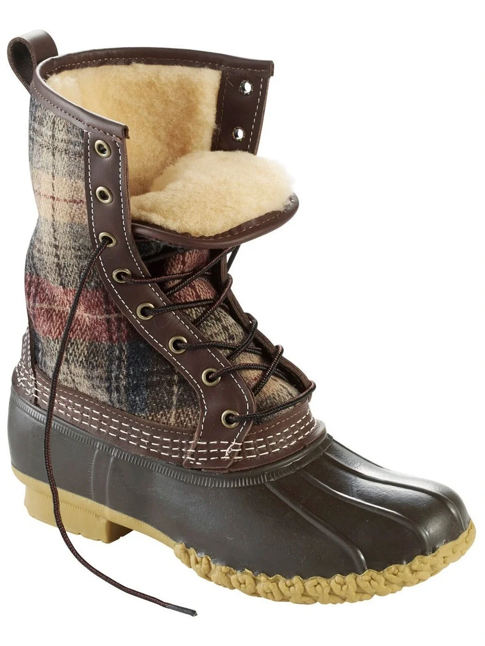 LL bean boots plaid duck boot shearling fur lining made in USA sz 8 gorpcore